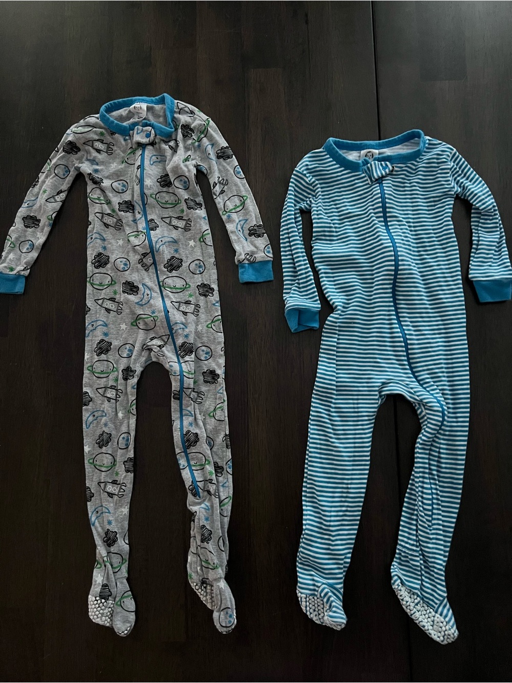 Kids Blue Striped Footed One-Piece Pajamas - Blue